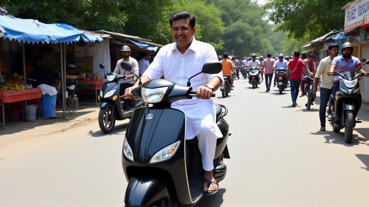 केंद्रीय मंत्री बी.एल. वर्मा ने स्कूटी पर दिया ईंधन बचत का संदेश